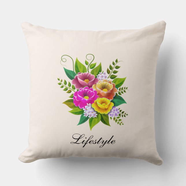 Beautiful Colourful Flower Bouquet Throw Pillow (Front)