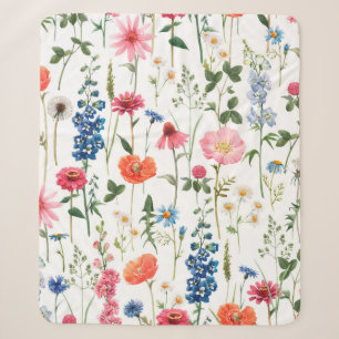 Beautiful colourful flowers garden seamless patter sherpa blanket