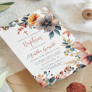 Beautiful Colourful Flowers Girl Baptism Invitation
