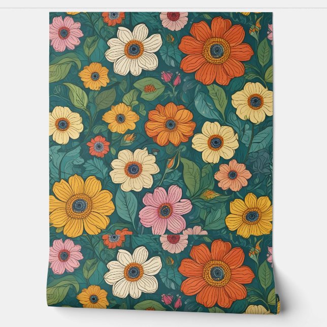 Beautiful Colourful Flowers Nature Van Gogh Style Wallpaper (Unrolling)