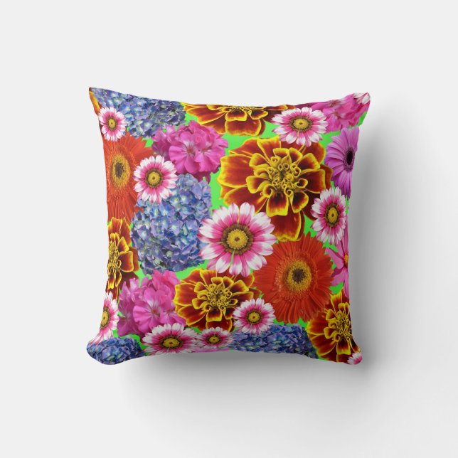 Beautiful Colourful Flowers Pattern Throw Pillow (Front)