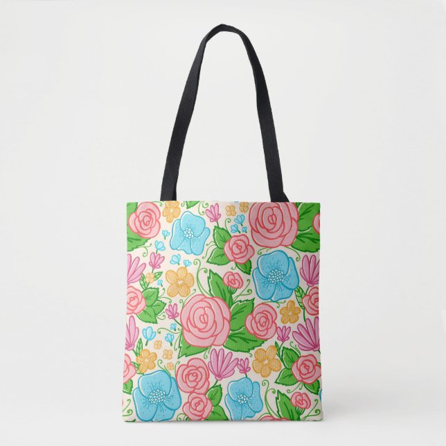 Beautiful Colourful Flowers Pattern Tote Bag (Front)