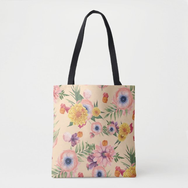Beautiful Colourful Flowers With Leafs Tote Bag (Front)