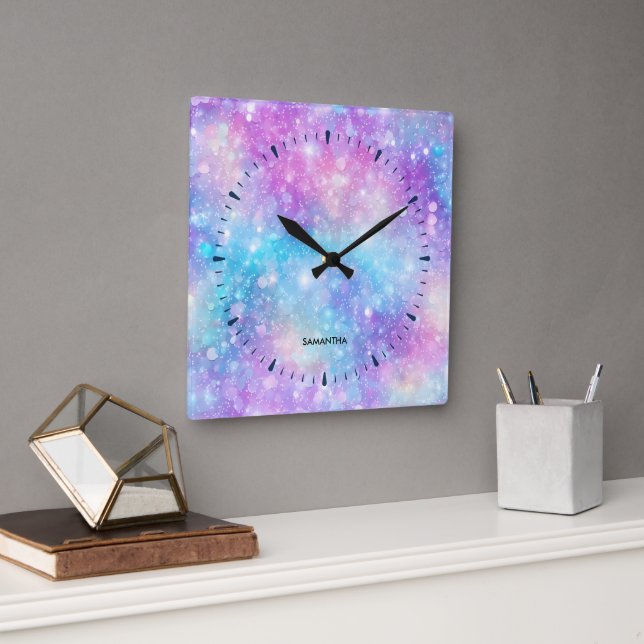 Beautiful Colourful Glittery Background Square Wall Clock (Office)