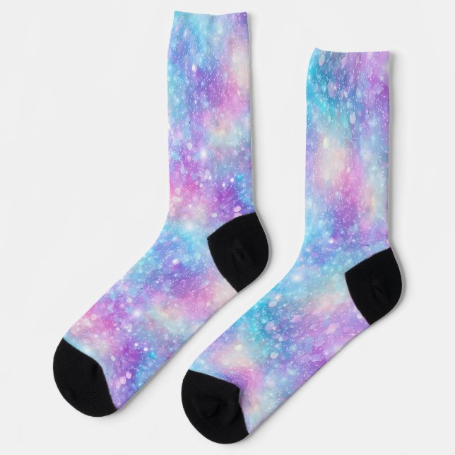 Beautiful Colourful Glittery Iridescent Background Socks (Left)