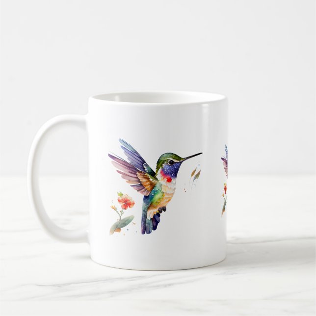 Beautiful colourful hummingbird illustration coffee mug (Left)
