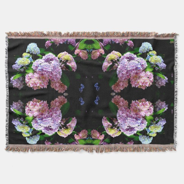 Beautiful colourful hydrangeas pink purple blue  throw blanket (Front)