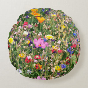 beautiful colourful meadow of wild flowers round pillow