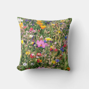 beautiful colourful meadow of wild flowers throw pillow