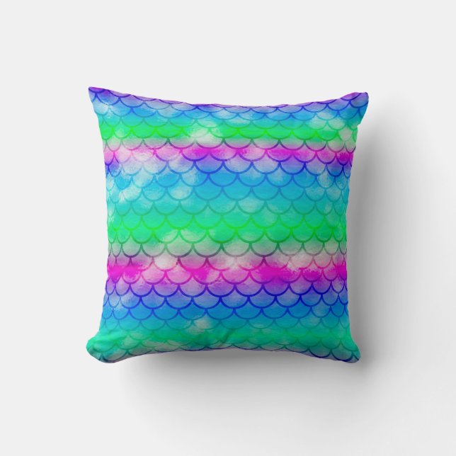 Beautiful colourful mermaid motifs throw pillow (Front)