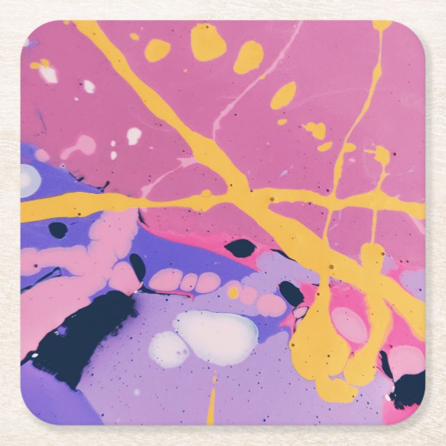 Beautiful & Colourful Molten Liquid Square Paper Coaster (Front)