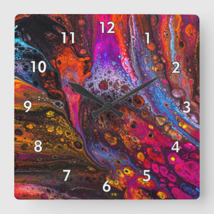 Beautiful & Colourful Molten Liquid Square Wall Clock