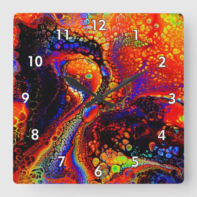 Beautiful & Colourful Molten Liquid Square Wall Clock (Front)
