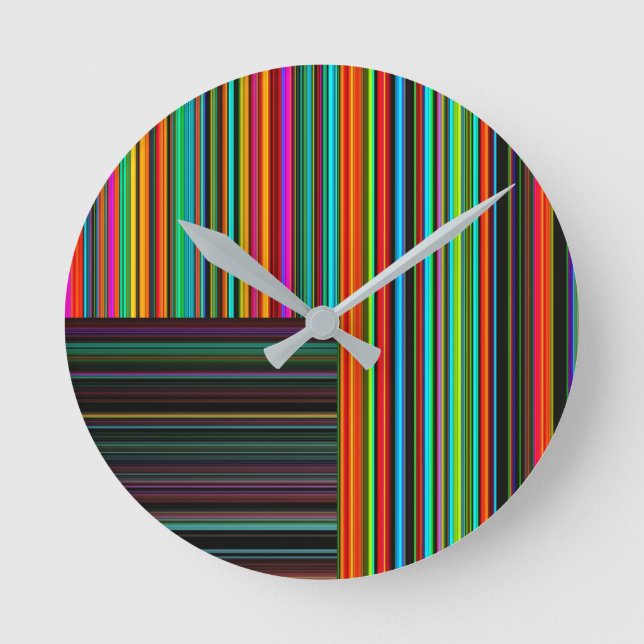 Beautiful Colourful Multicolored Stripe Pattern Round Clock (Front)