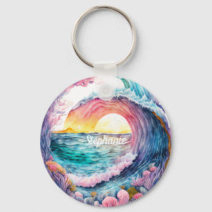 Beautiful Colourful Ocean Wave Keychain