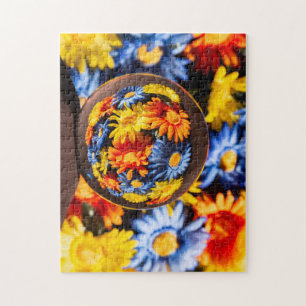 Beautiful Colourful Orb Flower Reflection Jigsaw Puzzle