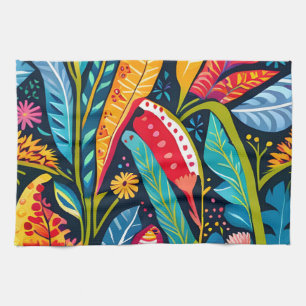 Beautiful, Colourful Otomi  Floral Art pattern. Kitchen Towel
