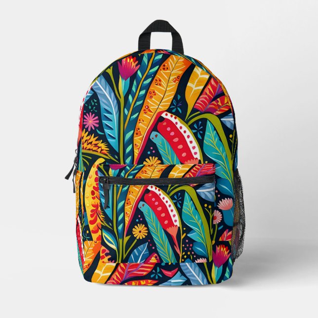 Beautiful, Colourful Otomi  Floral Art pattern. Printed Backpack (Front)