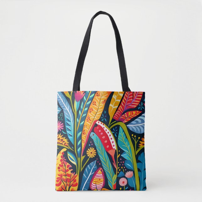 Beautiful, Colourful Otomi  Floral Art pattern. Tote Bag (Front)