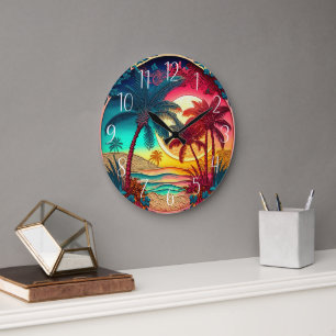 beautiful colourful palm trees beach house large clock