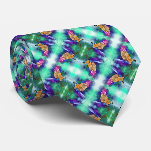 Beautiful Colourful Parrot - Migned Art Watercolor Tie (Rolled)