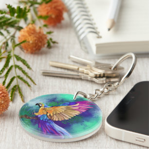 Beautiful Colourful Parrot - Migned Watercolor Art Keychain