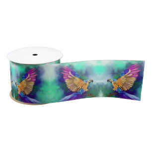 Beautiful Colourful Parrot - Migned Watercolor Art Satin Ribbon
