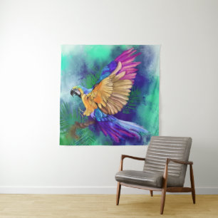 Beautiful Colourful Parrot - Migned Watercolor Art Tapestry