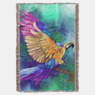 Beautiful Colourful Parrot - Migned Watercolor Art Throw Blanket