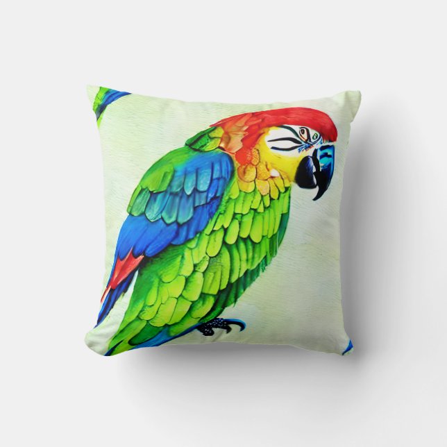 Beautiful Colourful Parrot Pattern Throw Pillow (Front)