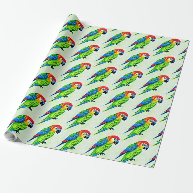 Beautiful Colourful Parrot Pattern  Wrapping Paper (Unrolled)