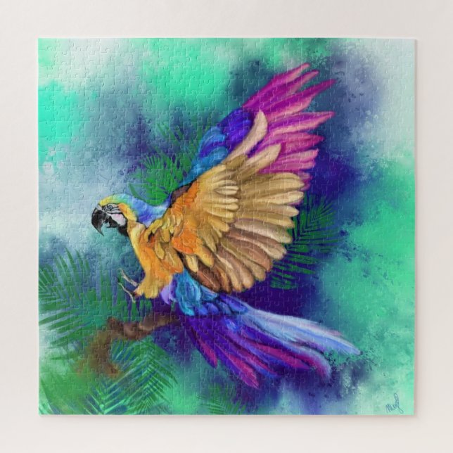 Beautiful Colourful Parrot Watercolor Puzzle (Vertical)