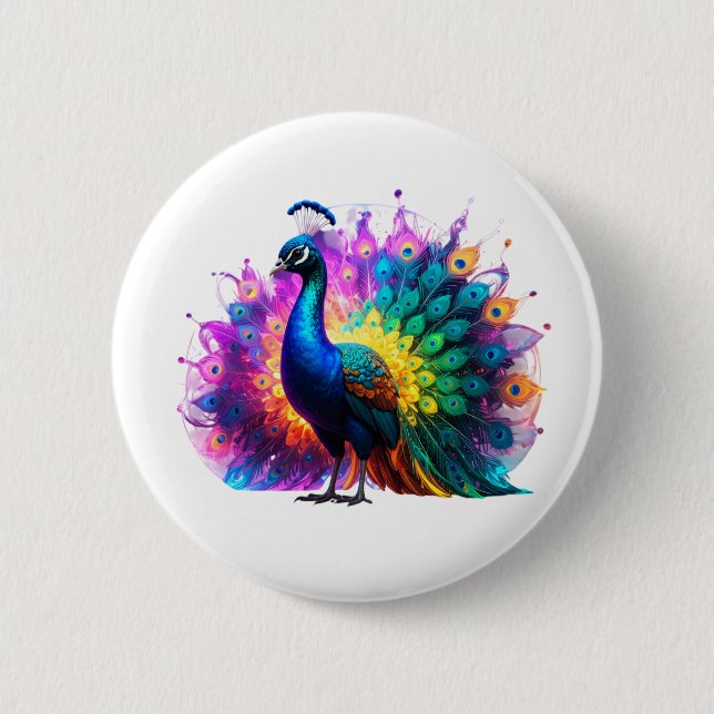 Beautiful Colourful Peacock Art  2 Inch Round Button (Front)