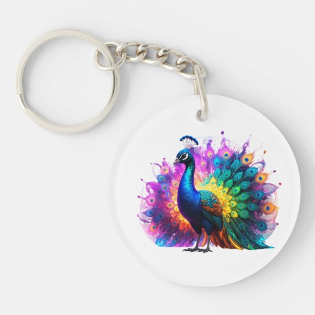 Beautiful Colourful Peacock Art  Keychain (Front)