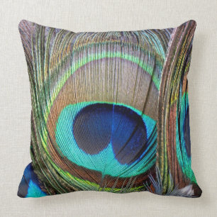 Beautiful colourful peacock feathers throw pillow