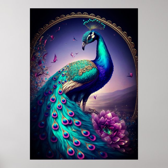 Beautiful Colourful Peacock Peafowl Bird Wildlife Poster (Front)