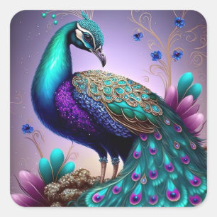 Beautiful Colourful Peacock Peafowl Bird Wildlife Square Sticker