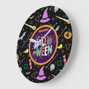 Beautiful Colourful Scary Halloween Patterns Large Clock