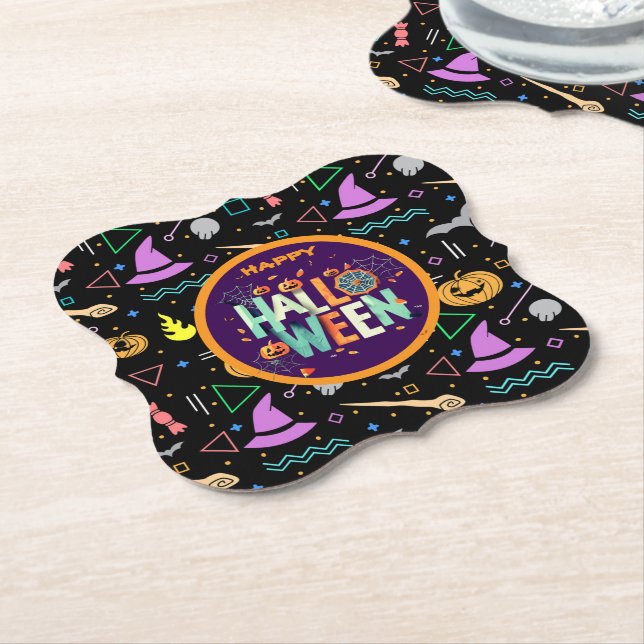 Beautiful Colourful Scary Halloween Patterns Paper Coaster (Angled)