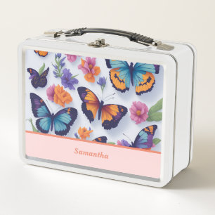 Beautiful Colourful Spring Butterflies for Student Metal Lunch Box