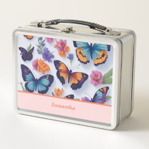 Beautiful Colourful Spring Butterflies for Student Metal Lunch Box