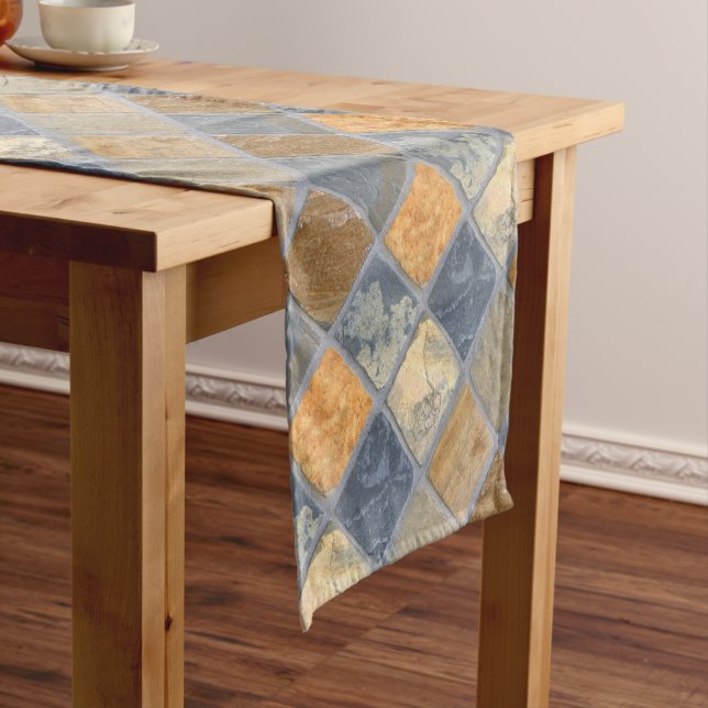Beautiful, Colourful, Square, Stone Tiles in Rows Short Table Runner (In Situ)