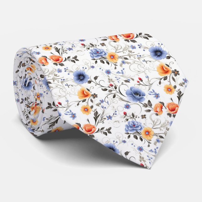 Beautiful Colourful Summer Floral  Tie (Rolled)