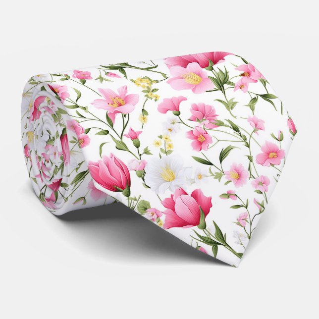Beautiful Colourful Summer Floral  Tie (Rolled)