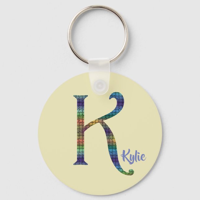 Beautiful Colourful Tile Letter K Initial Monogram Keychain (Front)