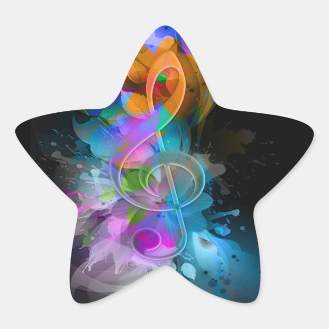 Beautiful Colourful Treble Clef Flower Leaves Pain Star Sticker (Front)