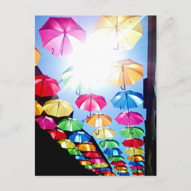 Beautiful Colourful Umbrellas Hang Above the Stree Postcard (Front)