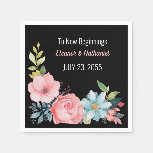Beautiful Colourful Watercolor Floral Wedding Napkin (Front)