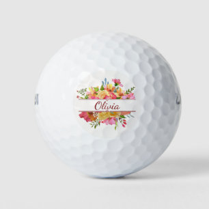 Beautiful colourful watercolor flower bouquet golf balls