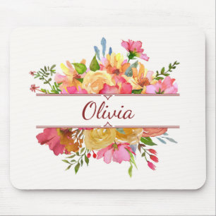 Beautiful colourful watercolor flower bouquet mouse pad